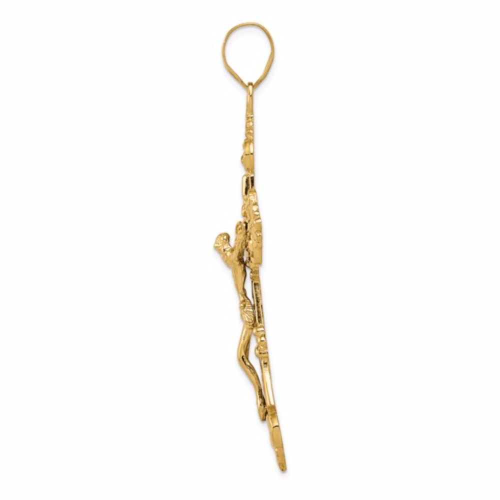 14k INRI Fleur De Lis Crucifix Pendant - Picture 2 of 3